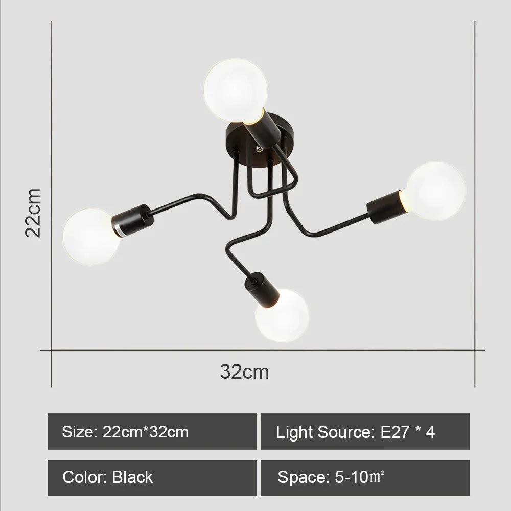 Modern Rod Iron Sputnik Chandelier Vintage Ceiling Lamp for Home Lighting