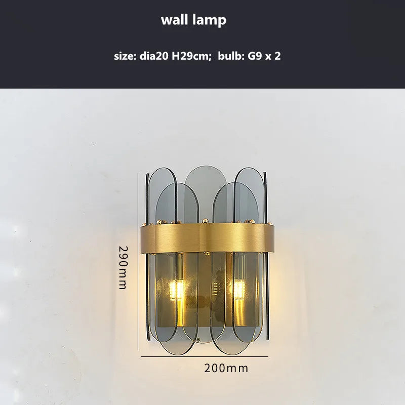 Luxury Gold Metal LED Chandeliers with Adjustable Brightness and Grey/White Glass