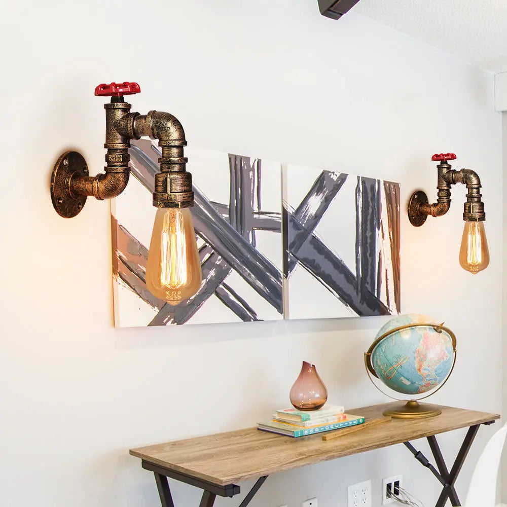 Iron Water Pipe Wall Lamp E27 Loft Bar Lighting Fixtures