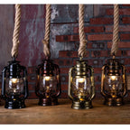 Retro Industrial Hemp Rope Kerosene Pendant Chandelier LED Ceiling Lamp