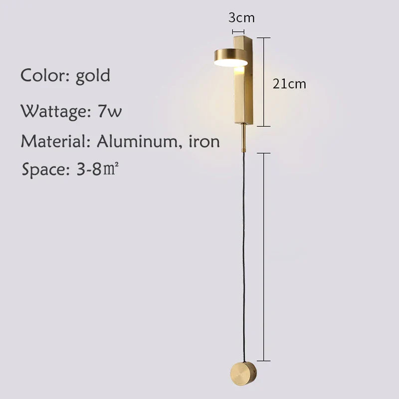Simple Rotating LED Wall Lamp Black Gold Bedroom Living Room Indoor Lighting