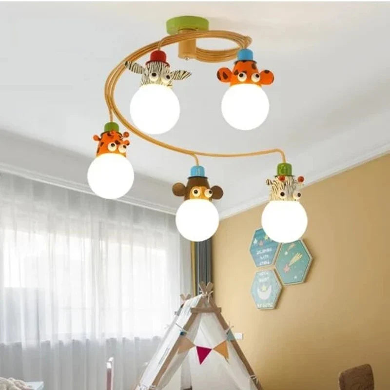 Nordic Kids LED Animal Chandelier for Bedroom Study Room, Iron Resin Lighting