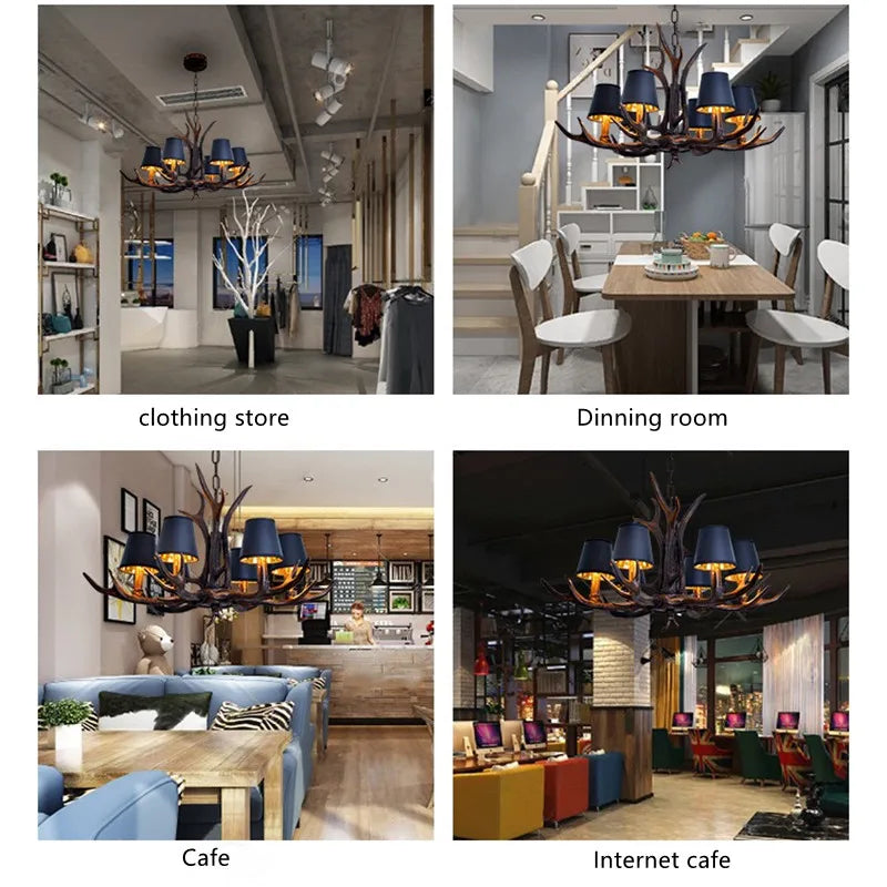 Antler Chandelier: Retro Resin Pendant Lamp for Living Room, Modern Rustic Lighting