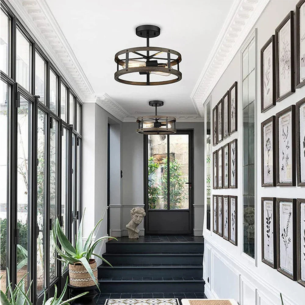 Round Iron Ceiling Lamp for Bedroom Kitchen Living Room Industrial Lighting