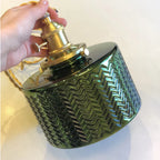 Green Glass LED Chandelier: Minimalist Brass Hanging Lights