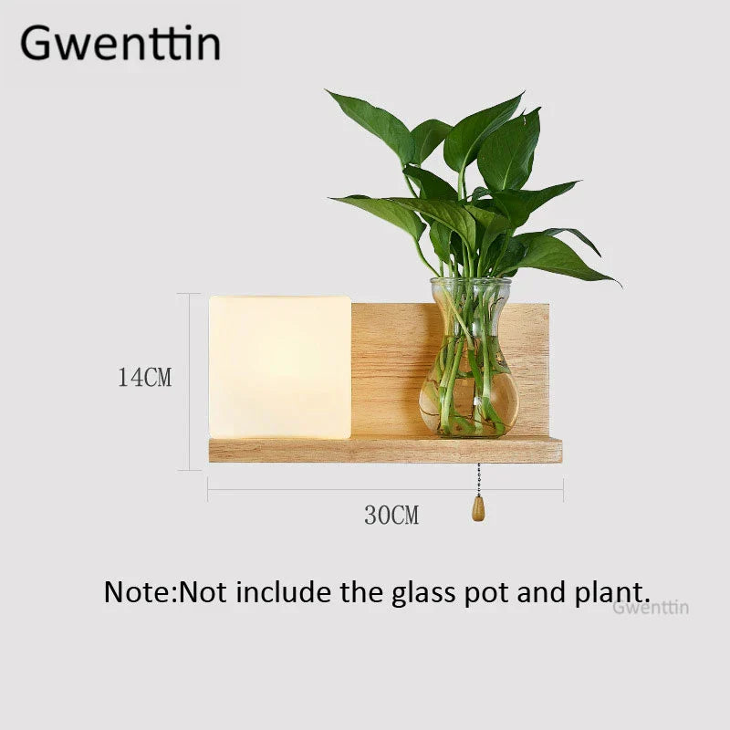 Nordic Wood Glass Wall Lamp LED DIY Plant Sconce Modern Luminaire
