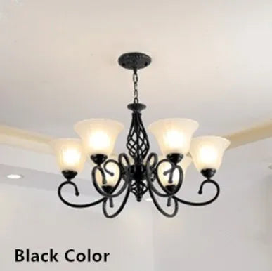 Vintage Blue Chandelier with Glass Lampshade for Home Lighting