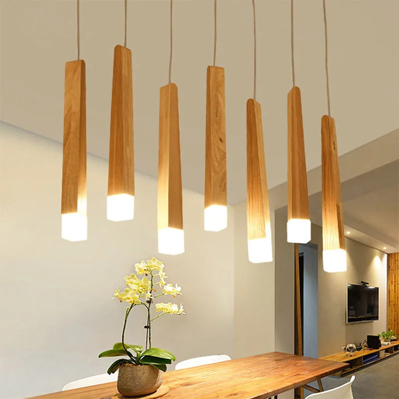 Solid Wood Pendant Light: LED Art Deco for Restaurant, Bar, Living Room