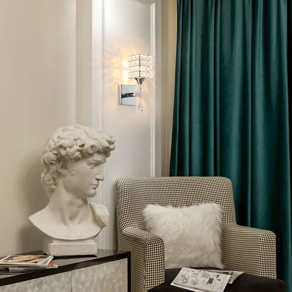 Crystal Wall Sconce: Modern Bedside Wall Lamp for Home Decor