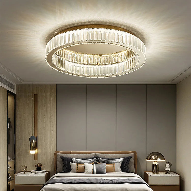 Crystal Circle Ceiling Chandelier: Modern LED Indoor Lighting for Living Room, Bedroom & Study