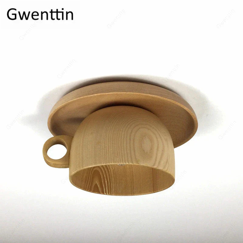 Nordic Wood Cup Ceiling Light: Modern Industrial Wooden Lamp for Living Room Bedroom