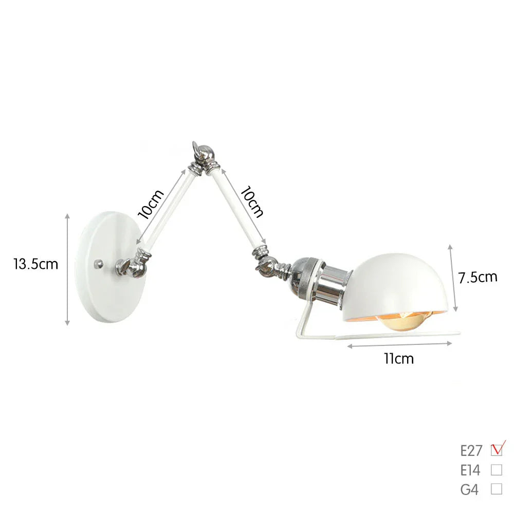 Swing Arm LED Wall Lamp Adjustable White Black Bedside Study Loft Vintage Reading Light