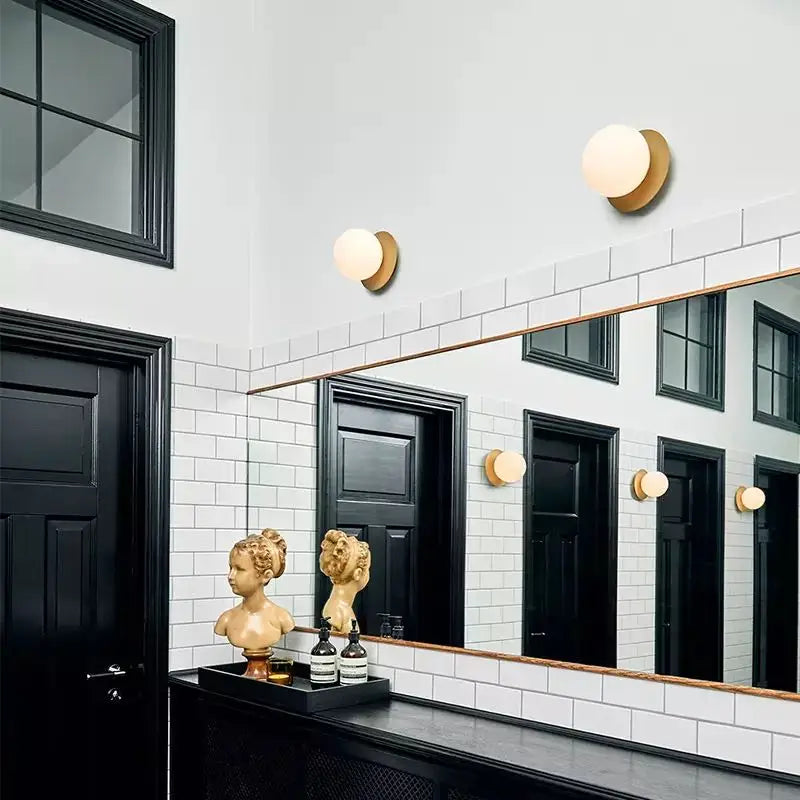 Nordic Glass Round Wall Lamp LED for Bedroom Aisle Stairs Entrance