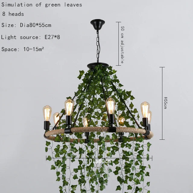 Green Leaf Chandelier: Multi Heads Simulation for Bar, Milk Tea Shop, Corridor Lighting