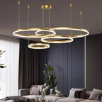 Modern LED Chandelier Brushed Rings Ceiling Mounted Lighting in Black & Coffee