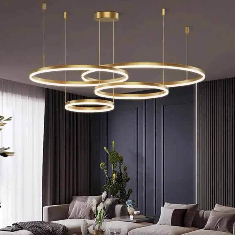 Modern LED Chandelier Brushed Rings Ceiling Mounted Lighting in Black & Coffee