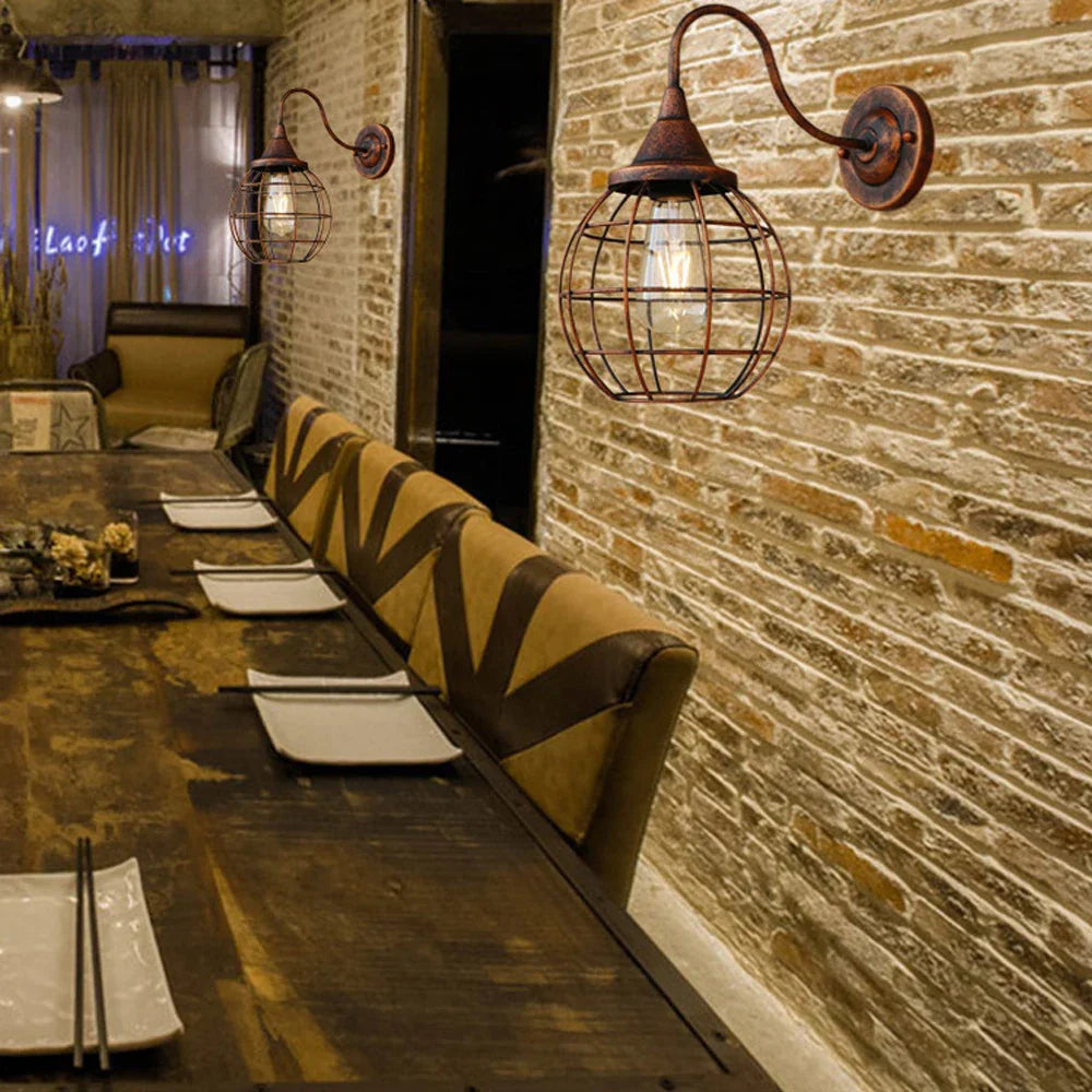 Iron Cage Guard Wall Sconce Vintage LED Light for Indoor Lighting