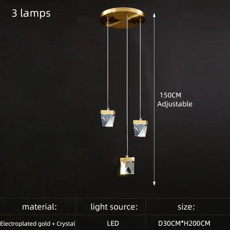 Crystal Square Rhombic LED Chandelier for Duplex Villa Living Room & Restaurant