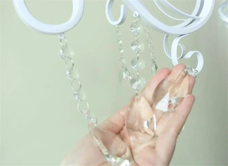 Vintage Wrought Iron Crystal Chandelier White Ceiling Lamp with E14 Candle Lights