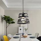 Swirl Spiral Pendant Light Black Iron Retro Loft Industrial Metal Cage Hanging Lamp