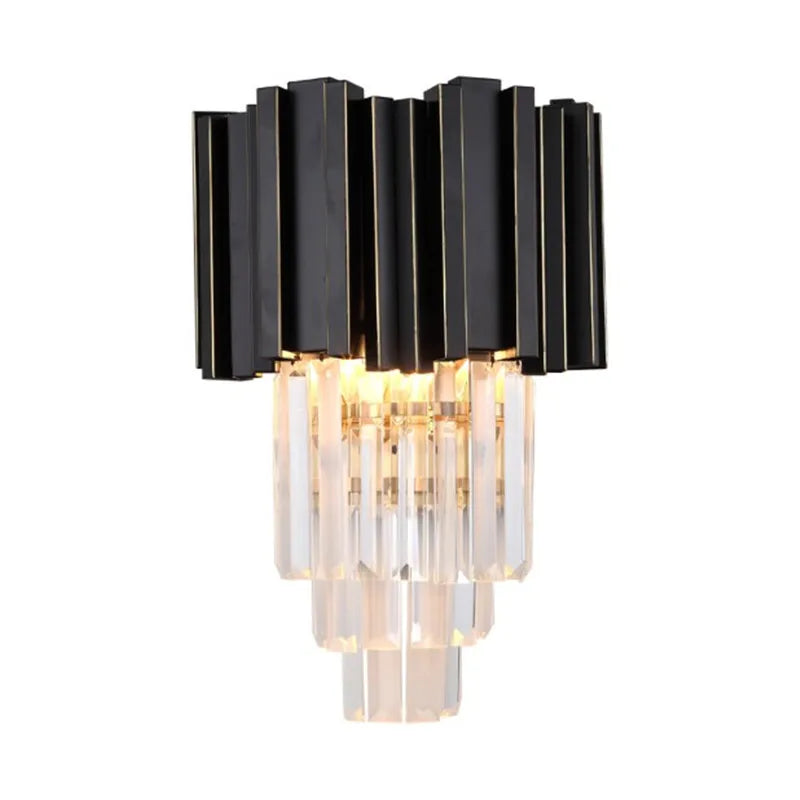 Gold Black Crystal Wall Sconce, Modern K9 Crystal Drops Shade Wall Lamp