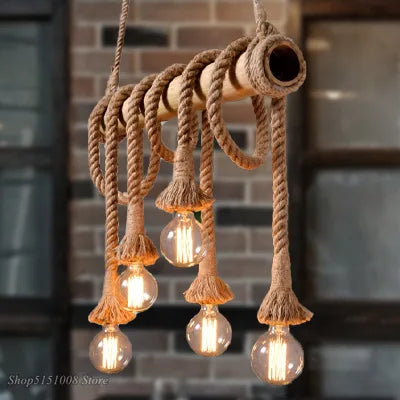 Bamboo Pendant Lights: Vintage Loft Lighting Fixtures for Kitchen, Cafe, Bar.