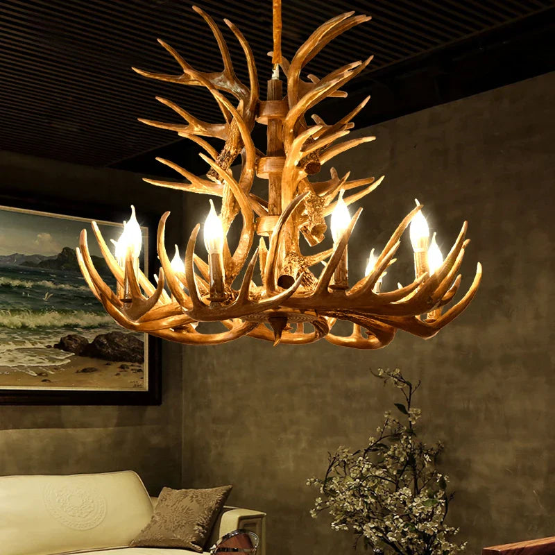 Antique Resin Antler Chandelier - Luxury Vintage Lighting Fixtures
