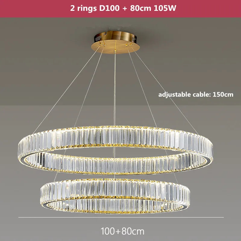 Luxury Crystal LED Chandelier: Dimmable Circle Droplight for Villa Stairs & Living Room