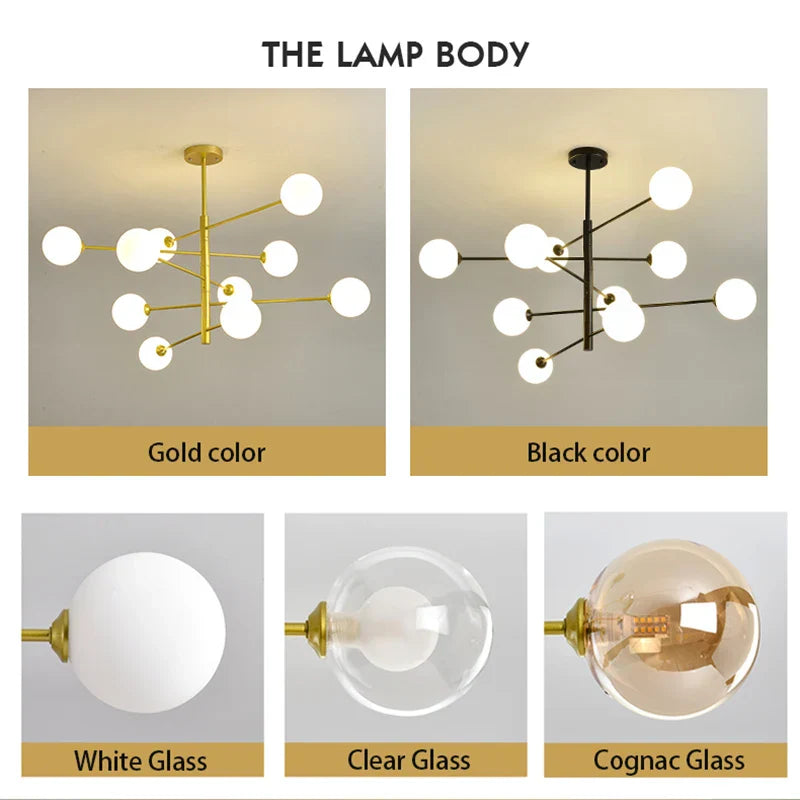 Black/Gold G9 LED Chandelier for Living Room Bedroom Modern Pendant Lighting