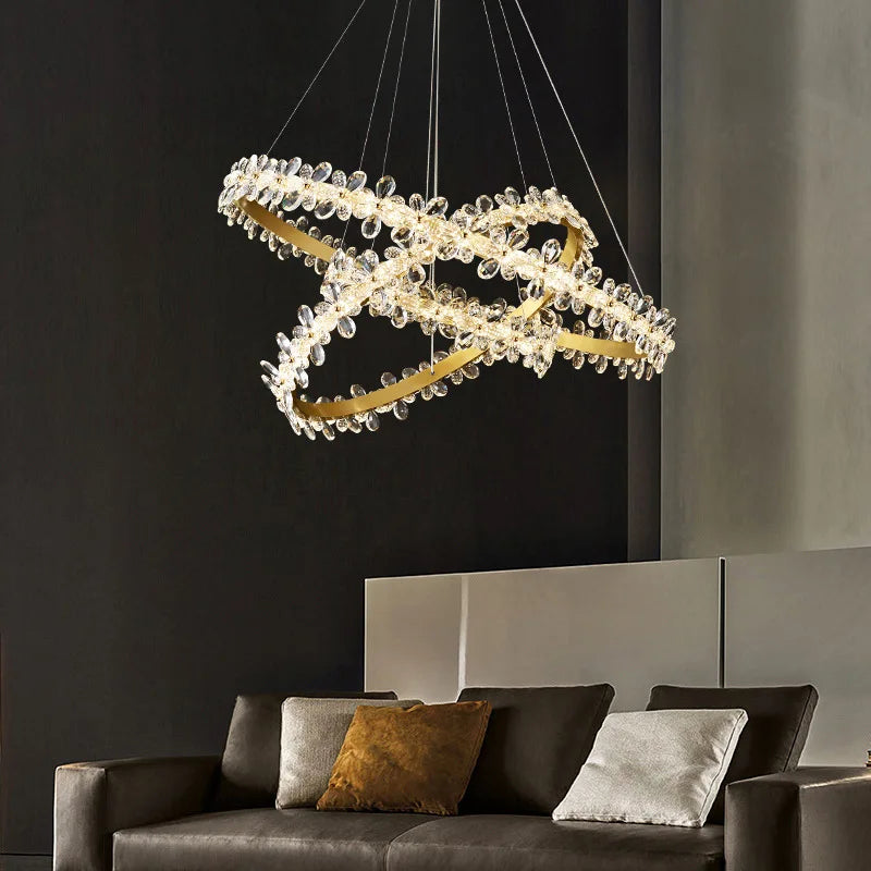Crystal LED Chandelier: Luxury Lighting for Living, Dining, Kitchen - Elegant Iron & Aluminum Design