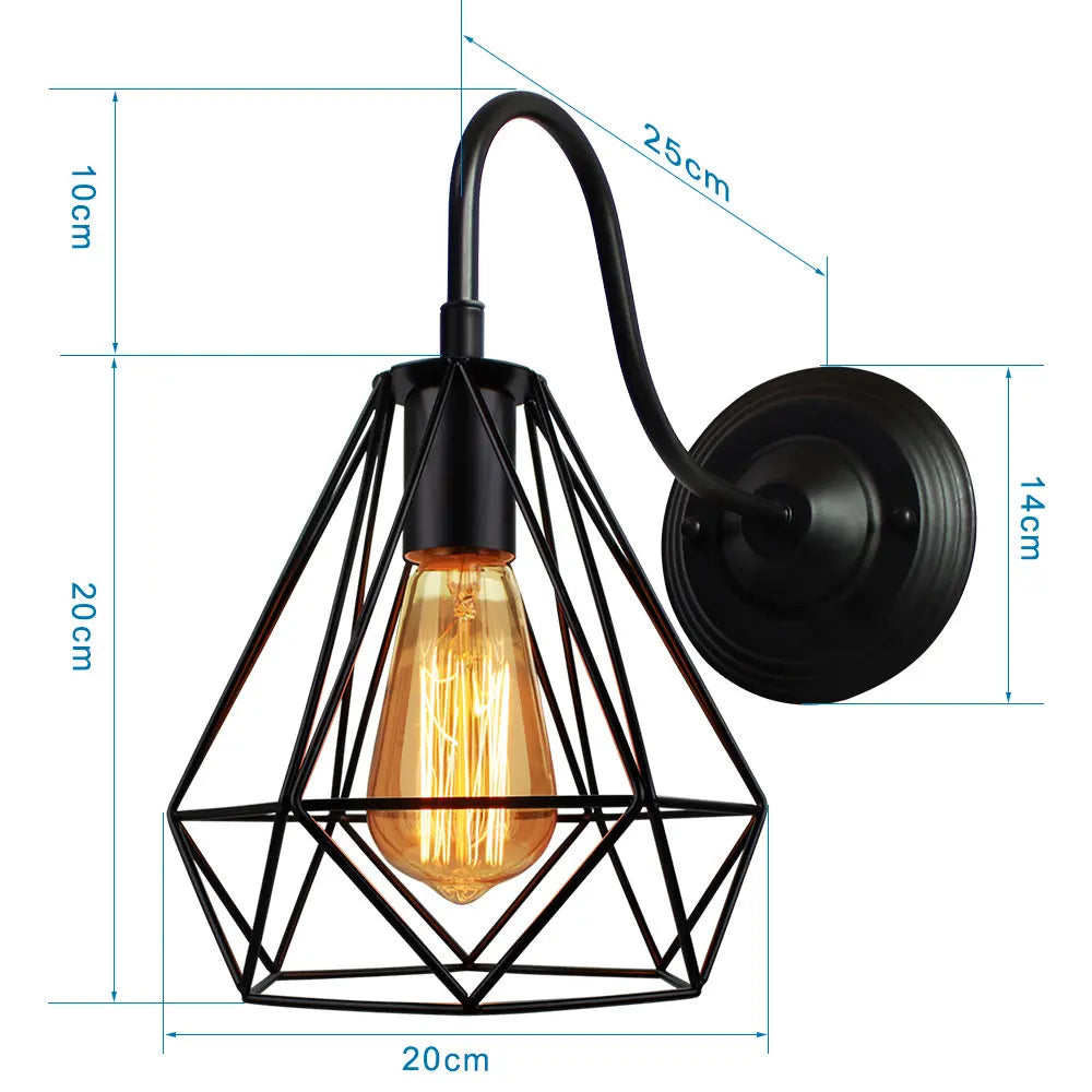 Black Cage Guard Wall Sconce LED Lamp Indoor Retro Lighting Fixture