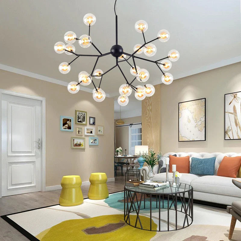 Heracleum Firefly Glass Ball Chandelier: Gold Luxury Lighting for Dining Kitchen Staircase