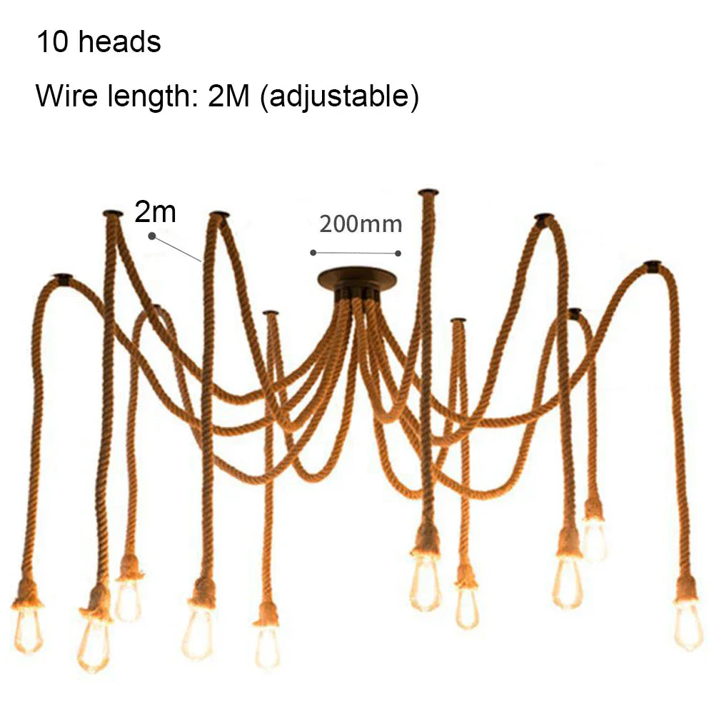Spider Chandelier Hemp Rope Pendant Light Vintage Industrial Ceiling Lamp