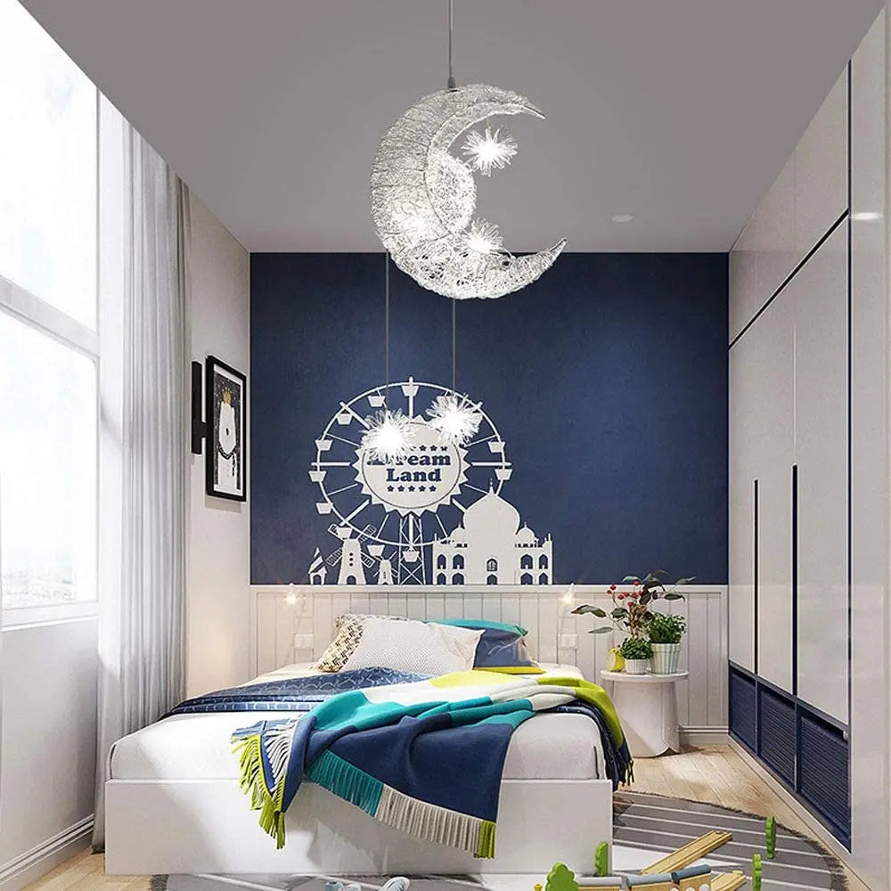 Moon Star LED Pendant Light for Kids Bedroom Christmas Decor