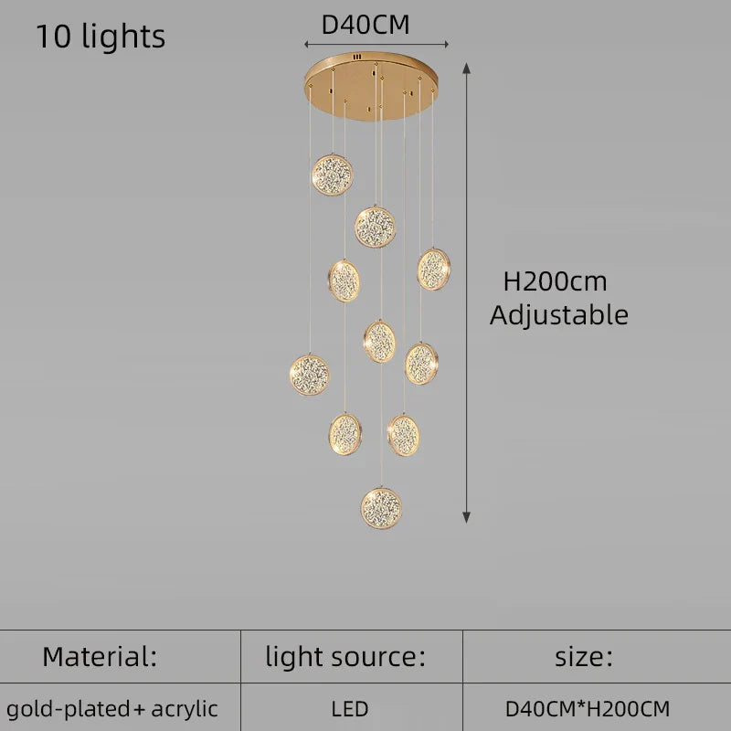 Modern Golden Round Acrylic Stair Chandelier by - Elegant Designer Lighting for Home