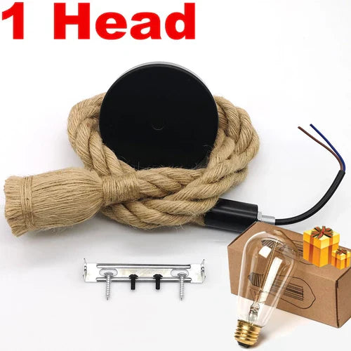 Vintage Hemp Rope Pendant Light E27 LED Industrial Lamp Loft Home Decor