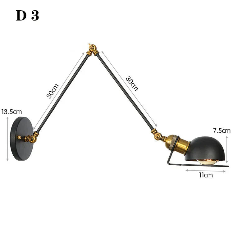 Vintage Loft Adjustable Wall Lamp Black Swing Arm Sconce Wall Lights