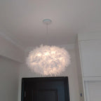 White Feather Pendant Light: Modern Fluffy Shade for Bedroom and Study Room