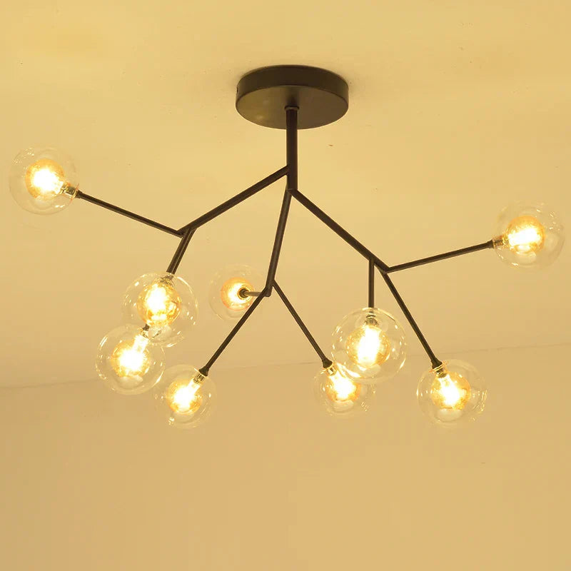Heracleum Firefly Glass Ball Chandelier: Gold Luxury Lighting for Dining Kitchen Staircase