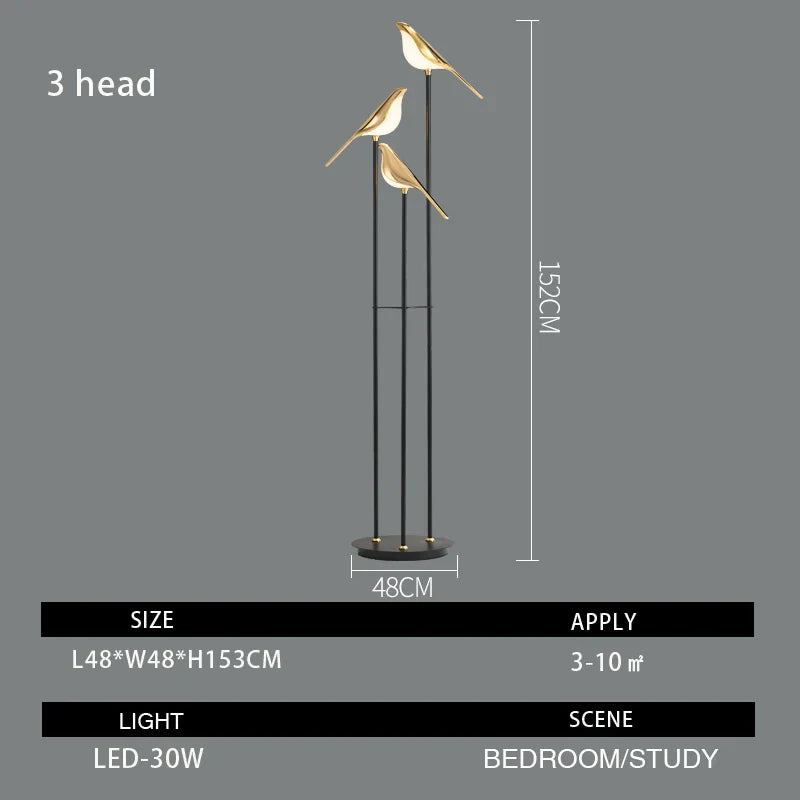 Luxury Bird Floor Lamp: Postmodern LED Golden Garden Study Living Room Lighting