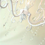 Vintage Wrought Iron Crystal Chandelier White Ceiling Lamp with E14 Candle Lights