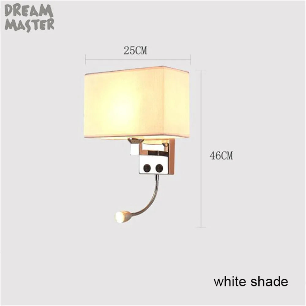 Fabric Shade Wall Light with LED Reading Lamp and Dual Switches