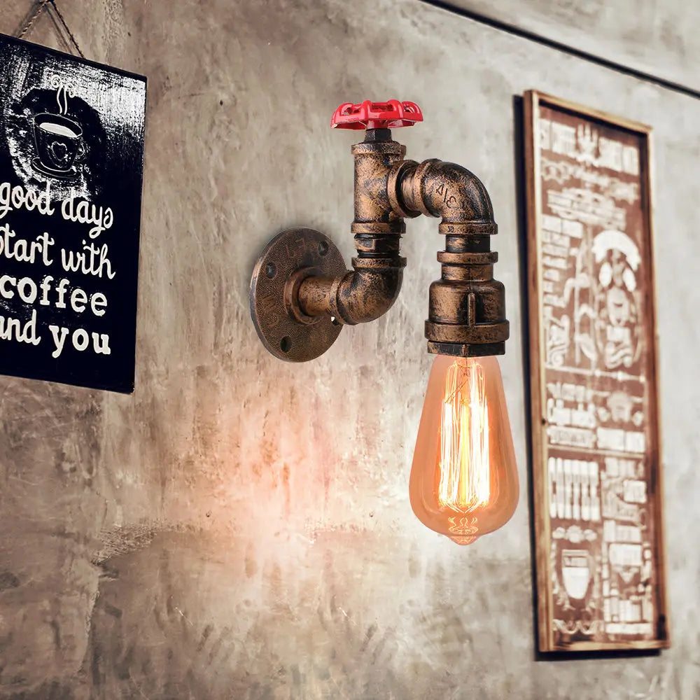 Iron Water Pipe Wall Lamp E27 Loft Bar Lighting Fixtures