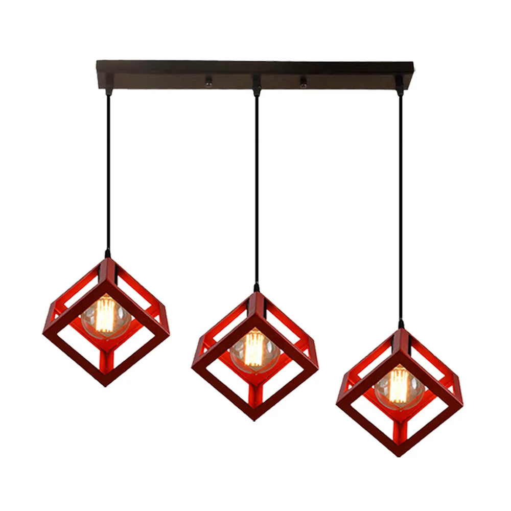 Geometric Cube Pendant Lights Trio Metal Shades Square Ceiling Lamps
