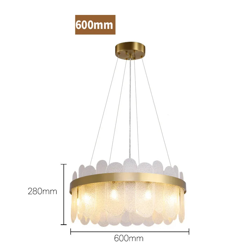 Luxury Gold Metal LED Chandeliers with Adjustable Brightness and Grey/White Glass