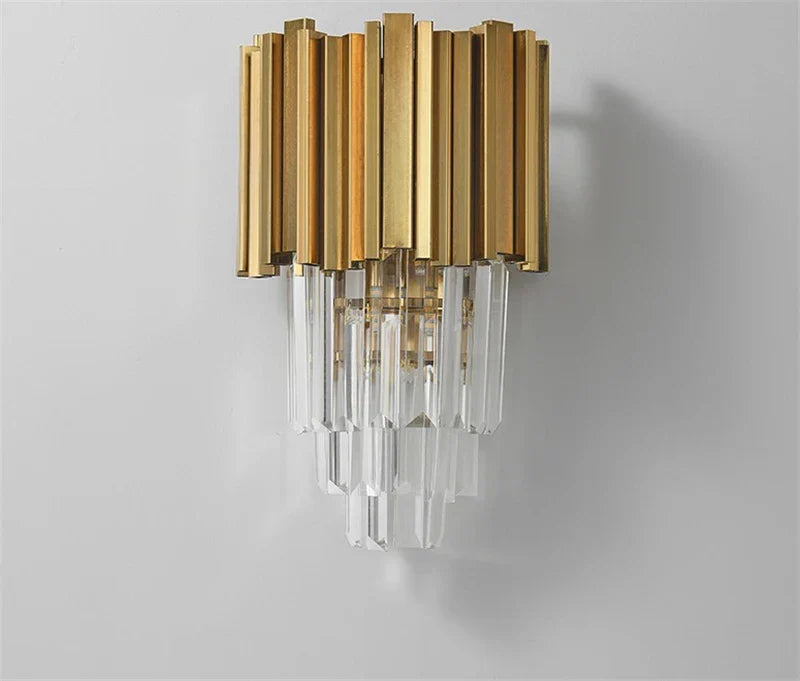 Gold Black Crystal Wall Sconce, Modern K9 Crystal Drops Shade Wall Lamp