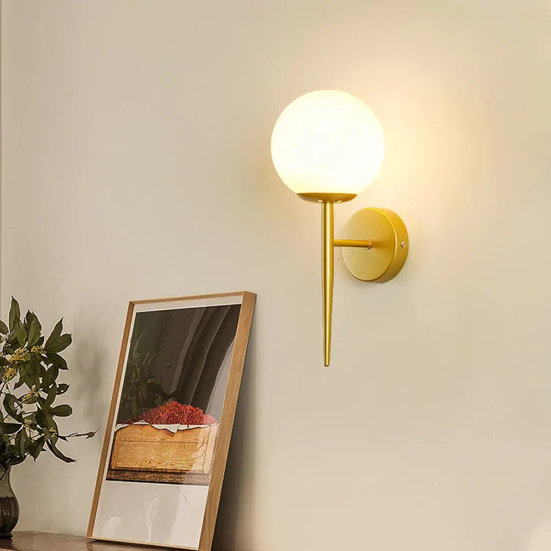 Iron Wall Lamp with Glass Ball, Elegant Sconce Light for Home Stairs and Reading