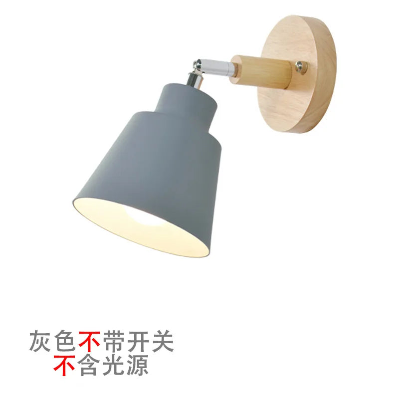 Nordic Wooden Wall Lights with Zipper Switch, Rotatable Modern Macaroon Sconce