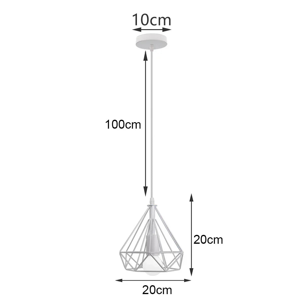 White Cage Industrial Pendant Light Fixture - Modern Loft Hanging Lamp