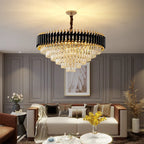 Black Gold Metal LED Chandelier Living Room Dining Modern Lustre Crystal Hanging Lamp